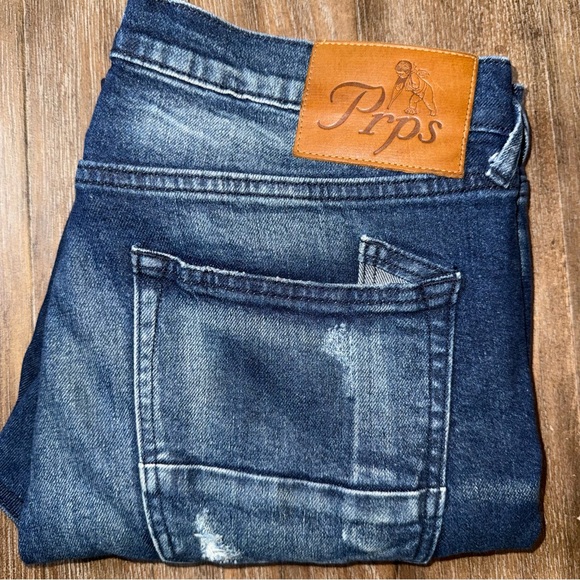 PRPS MEN'S STRAIGHT LEG JEANS  Patched Stretch blue stitched distressed - Picture 14 of 14